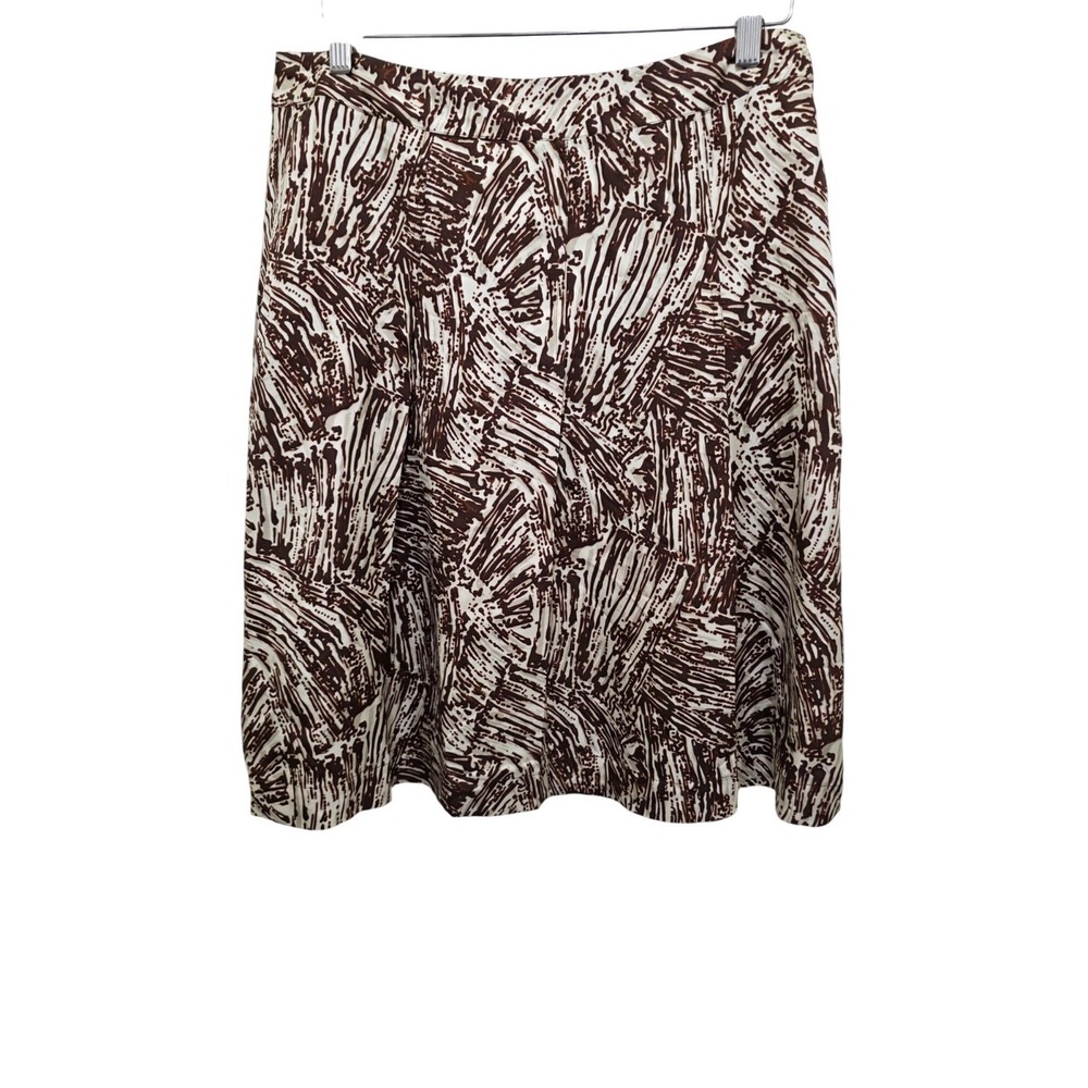 Merona Women's 100% Silk Brown & White Abstract Print A-Line Skirt Size 8 Lightw